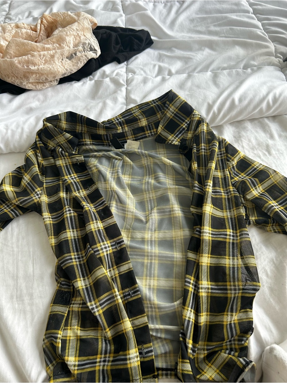 Divided yellow button up